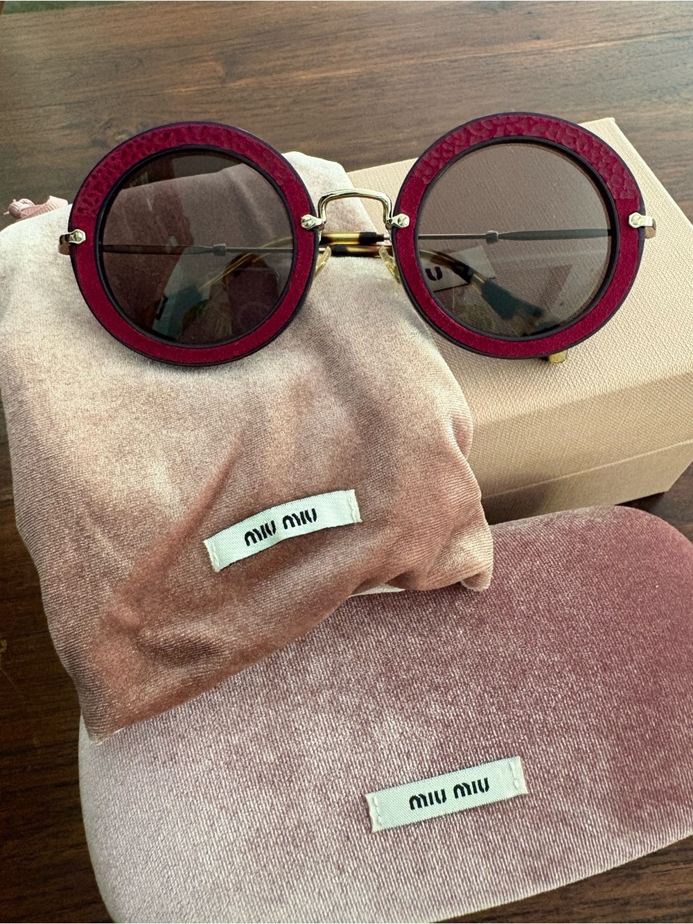 Miu Miu SMU 08R-Round Burgundy Frame Sunglasses with Brown Lenses, s 49-28-140